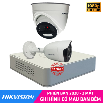 Lắp Đặt Trọn Bộ 2 Camera An Ninh Hikvision Có Màu Full Color Full HD 1080P 2M 2FC202T